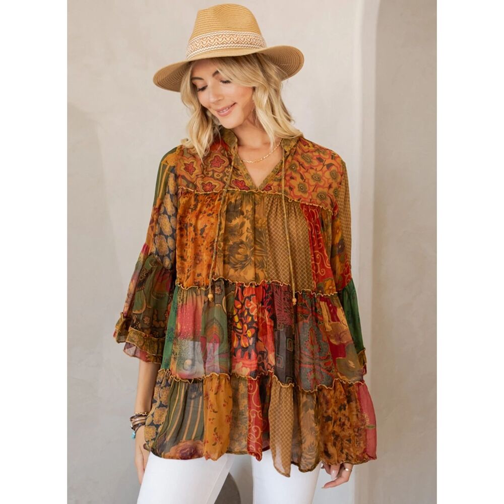 Young Threads Chic Overdyed Band Collar Jhabla Top Size Small